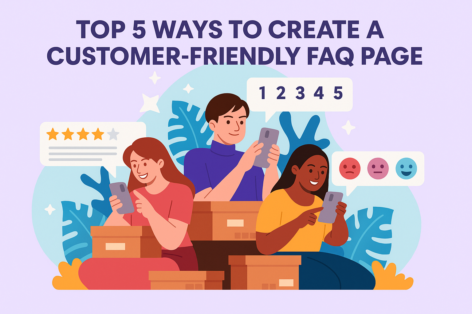Illustration representing the top strategies to create a customer-friendly FAQ page using AI tools to improve support efficiency, user experience, and SEO.