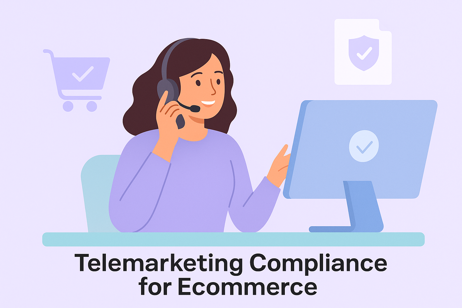 Illustration of an ecommerce business owner ensuring telemarketing compliance while following up with customers, representing kim.cc’s CX automation support